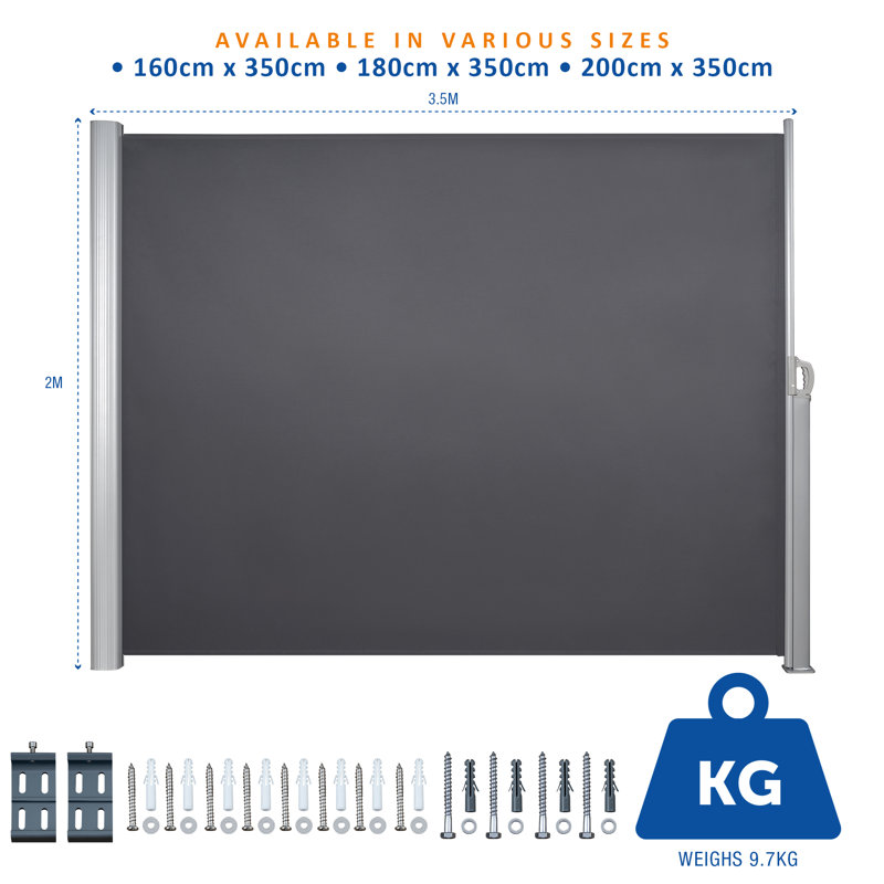 Aluminium Full Cassette 3.5m x 2m Retractable Side Awning