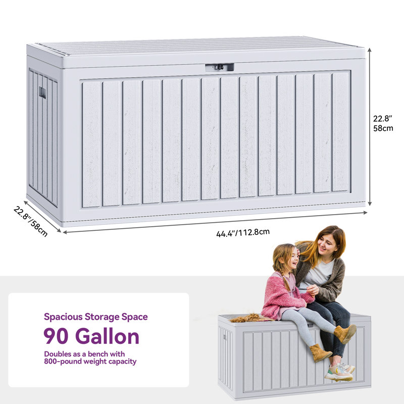 Boîte de rangement verrouillable en résine 90 gallons Edrosie Inc, Blanc cassé