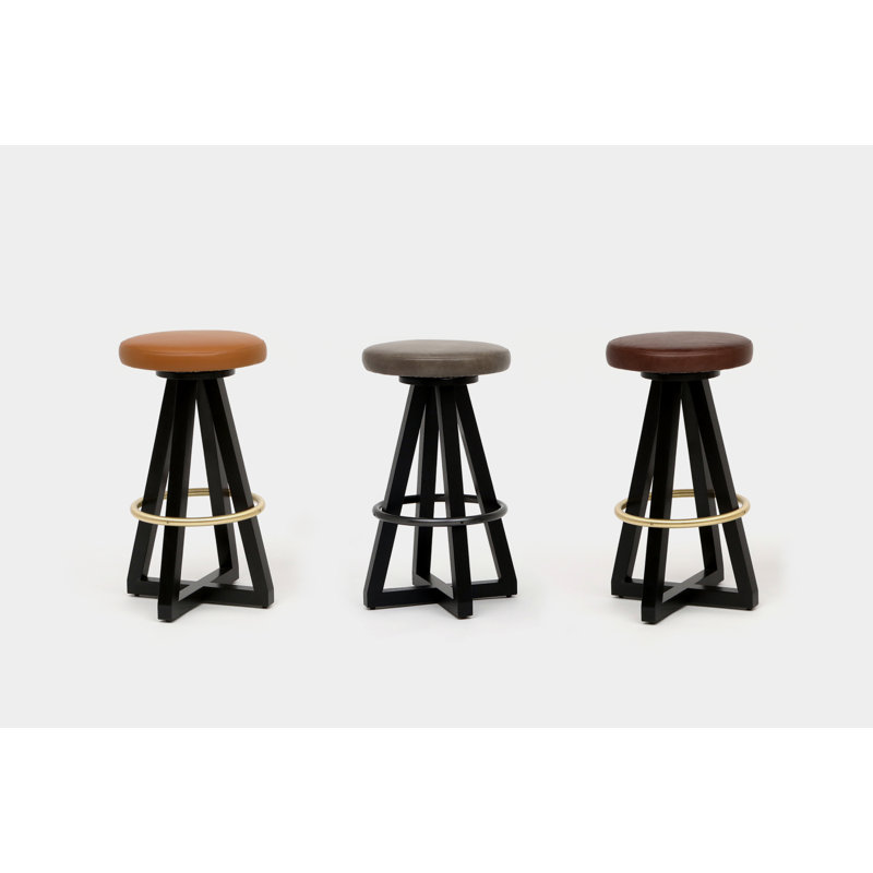 X3 30" Swivel Bar Stool, Blackened Steel, Smoke, Black Oak