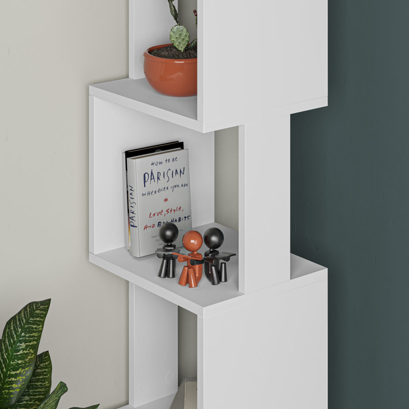 Chane Wall-Mounted Bookcase with 5 Shelves | Modern Storage Unit for Home or Office, White