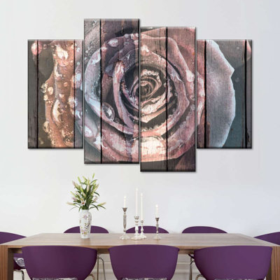 " Colourful Wooden Rose Multi Piece Canvas Print " by AppleWood Designs 4 - Pieces