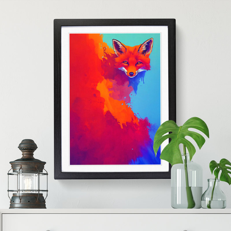 FRM-V0523-1039X Fox Splash - Single Picture Frame Print, 46cm H x 34cm W x 2cm D, Oak Framed