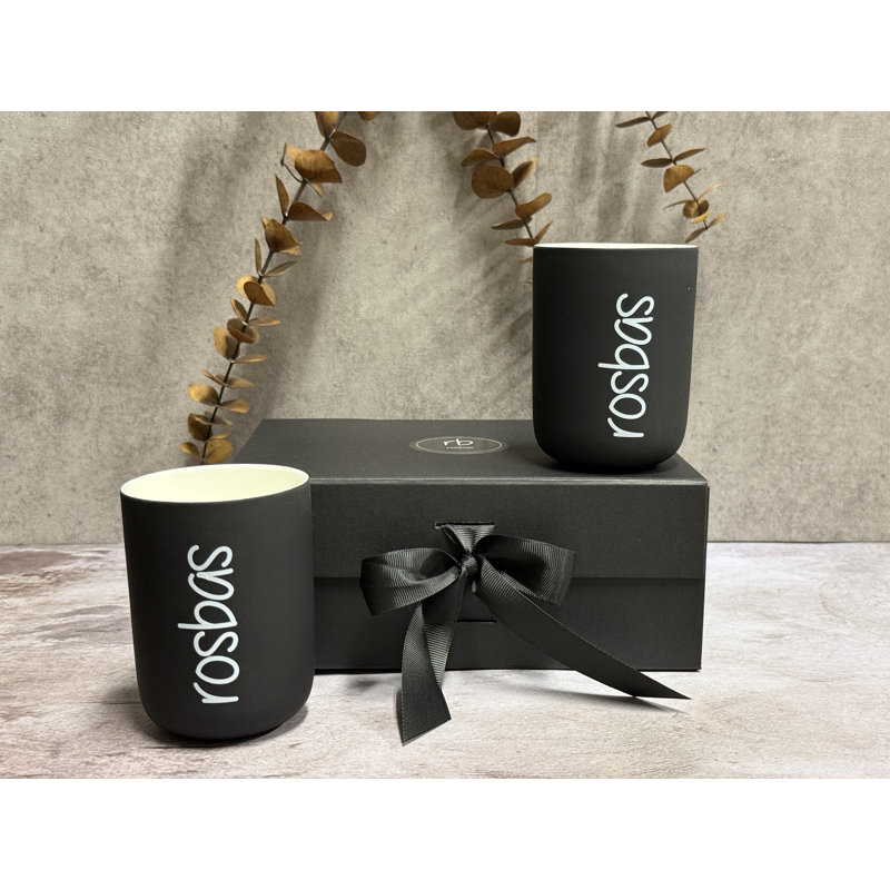 Set of 2 Peppermint & Eucalyptus Scented Candles in Black Ceramic Jar, 8 oz,  Hand-Poured in USA, Non-Toxic Long-Lasting Burn, Home Décor Gift Set