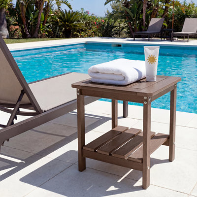 16inch Hdpe Adirondack Square Side Table, Weather Resistant End Table With Storage Shelf