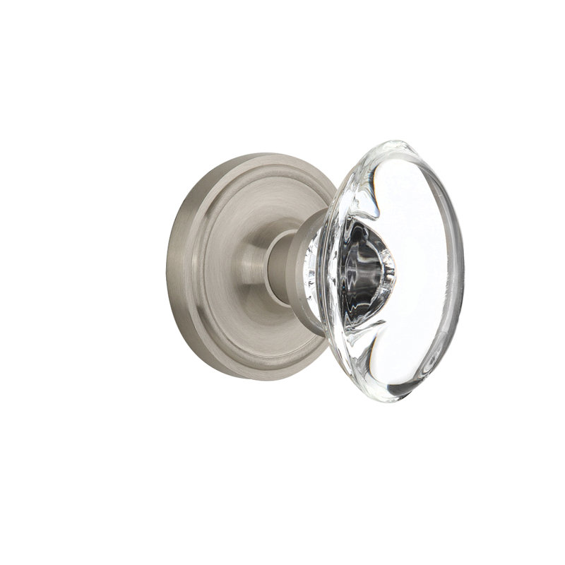 Rosette classique avec poignée de porte ovale en cristal transparent, Nickel satiné, 2,375 po