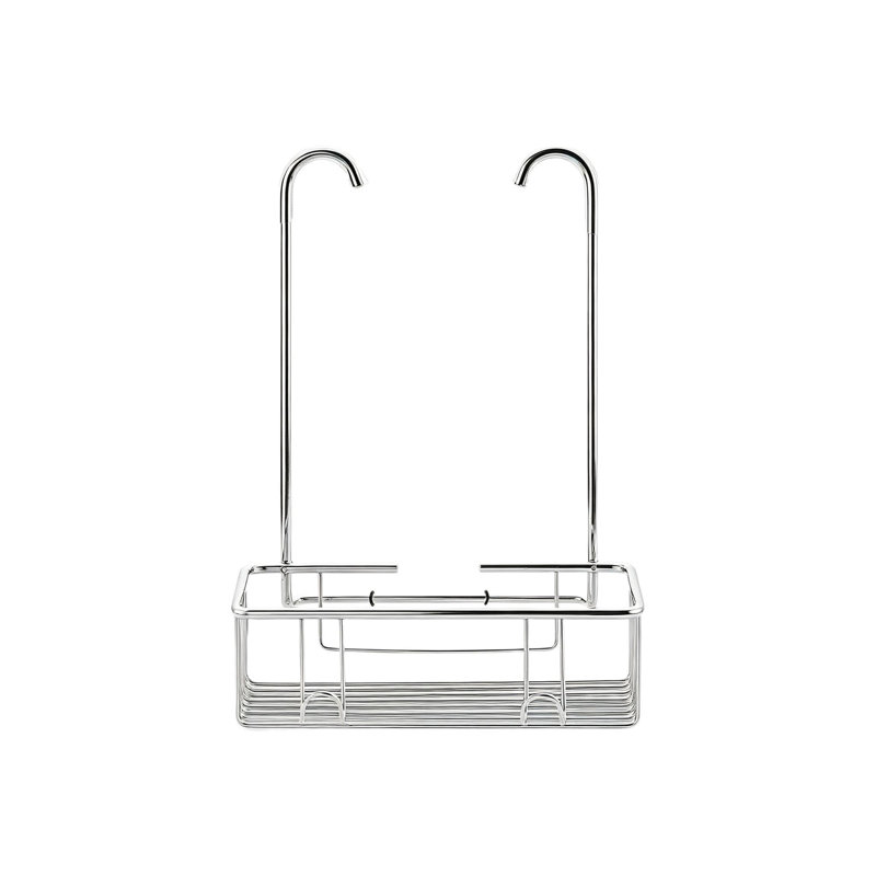 Hanging Shower Caddy Basket No Drilling Bathroom Shelf Over Shower Tap with Hooks, Chrome Silver 26 x 36 x 13 cm