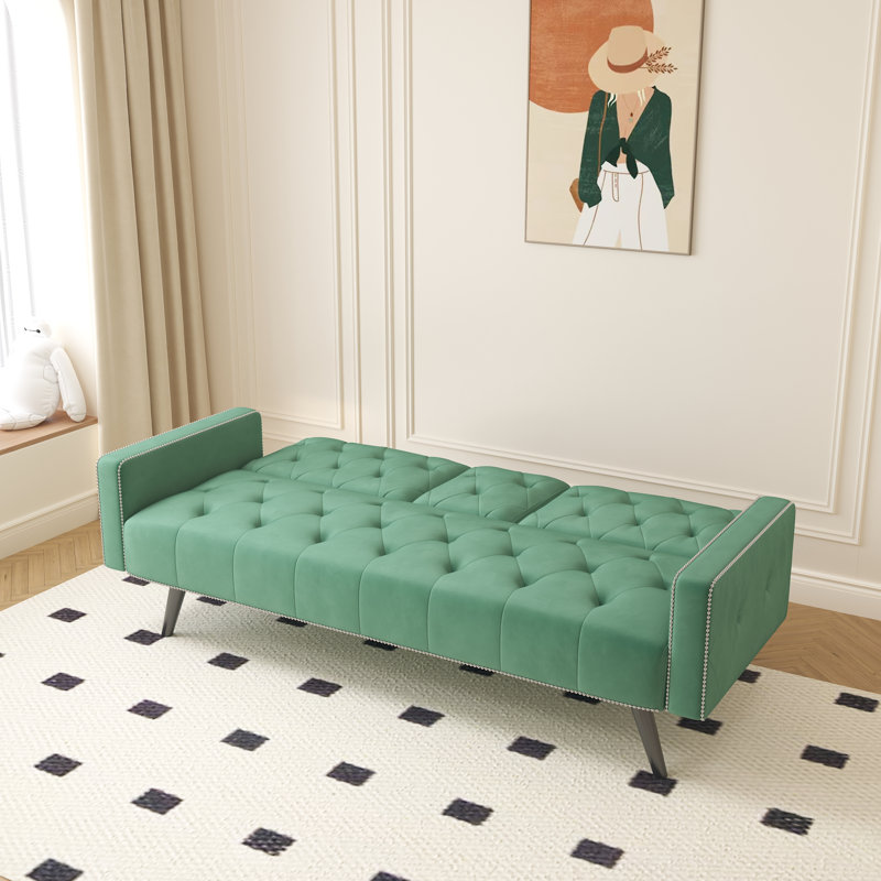 Jillane 72.4'' Square Arm Upholstered Sofa Bed, Green Velvet