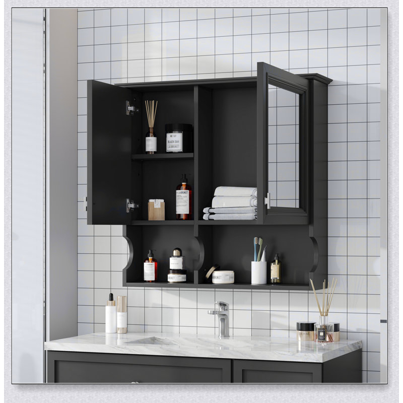 Armoire à pharmacie murale à miroir de 30 pouces avec tablettes réglables et rangement ouvert, parfaite pour l'organisation et l'élégance de la salle de bain