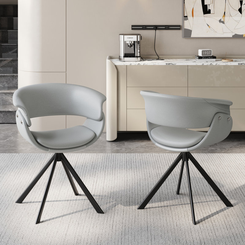 Modern Swivel Upholstered Dining Chairs Faux Leather Side Chairs with Metal Legs