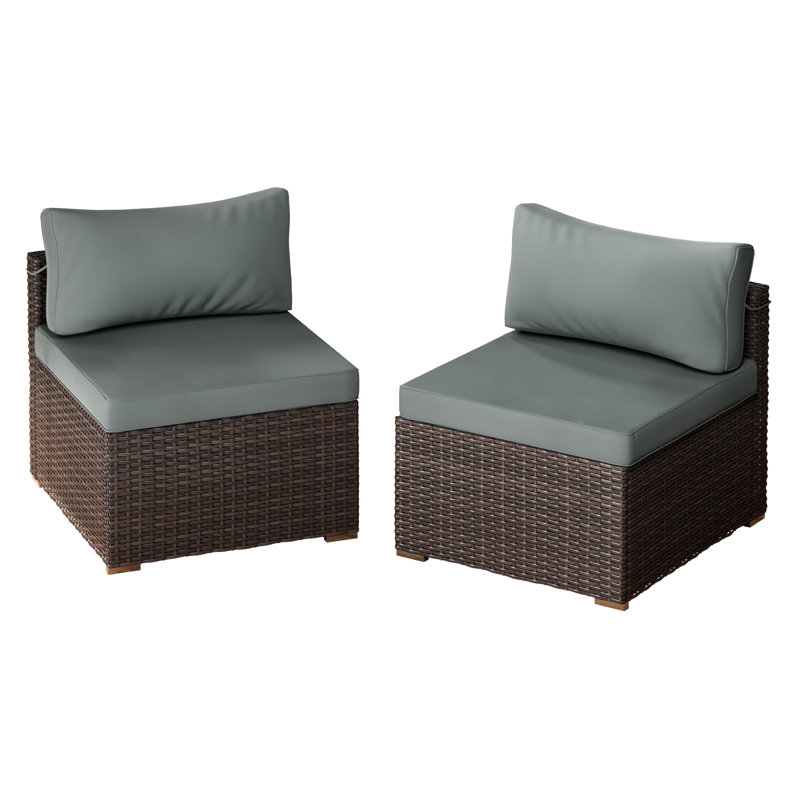 2-Piece Modern Outdoor Sectional Sofa Set, Brown, Gray