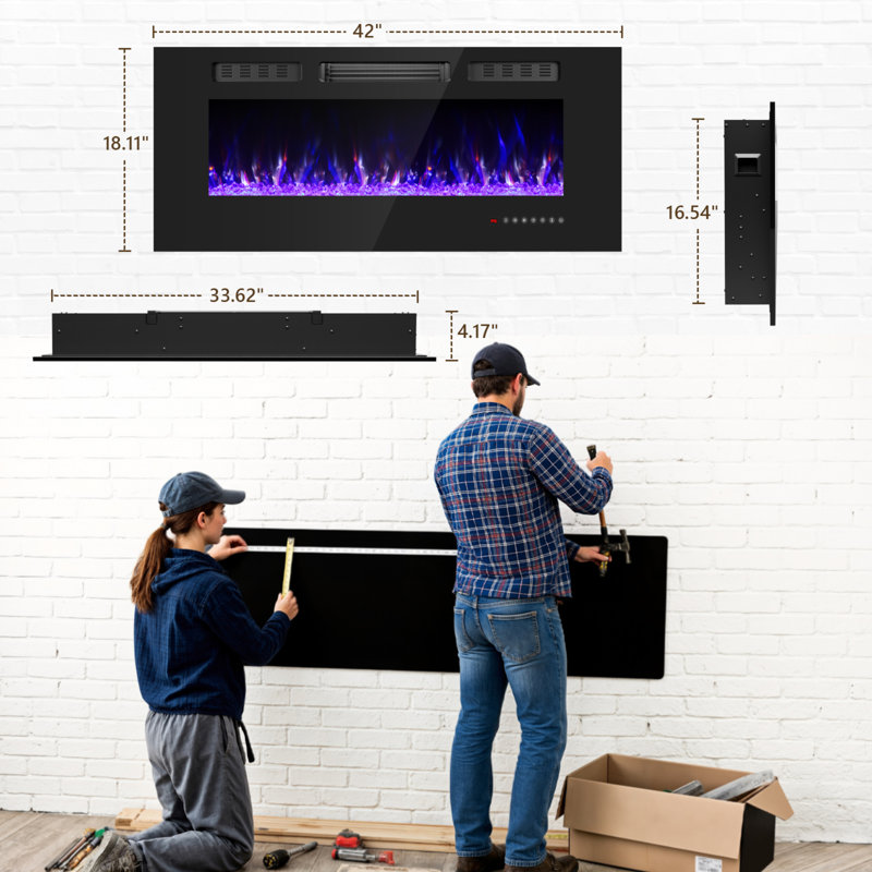 Foyer électrique 42 "avec flamme 12 couleurs - encastré / mural, télécommande, H 18,11 po x l 41,96 po x P 4,17 po