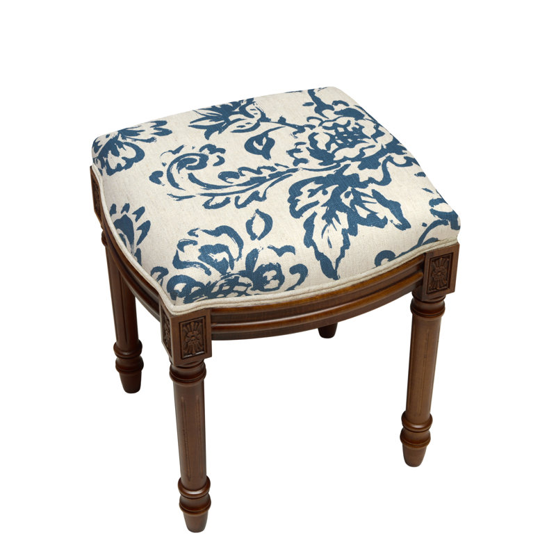 Tabouret de coiffeuse en lin Camey, Noyers, Bleu marine