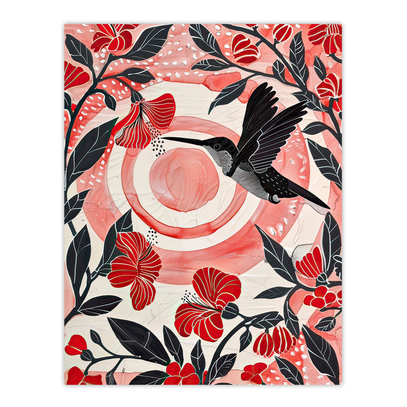 Hibiscus Flowers Hummingbird Sunset Sun Wall Art Print