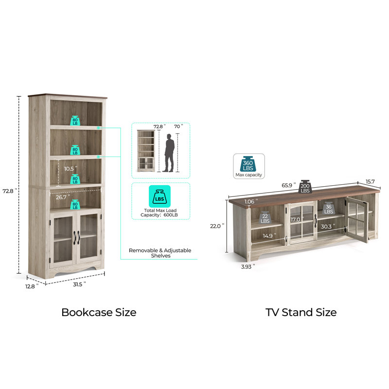 Meuble audio-vidéo Farmhouse, Bois beige, H 72 po x L 129 po x l 15,5 po
