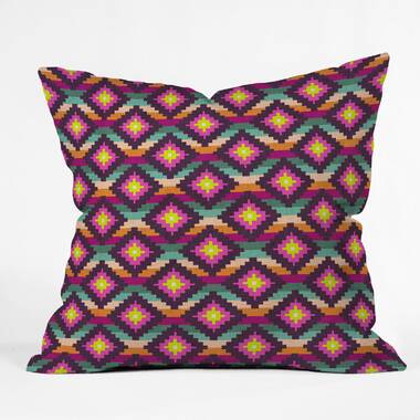18 x 18 Square Cotton Accent Throw Pillow, Aztec Tribal Inspired Pattern, Trimmed Fringes, Multicolor Foundry Select