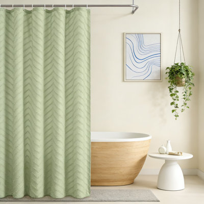 Boho Chevron Textured Shower Curtain With Tufted Design, Double Layer Waterproof Fabric, Modern Minimalist Bathroom Decor