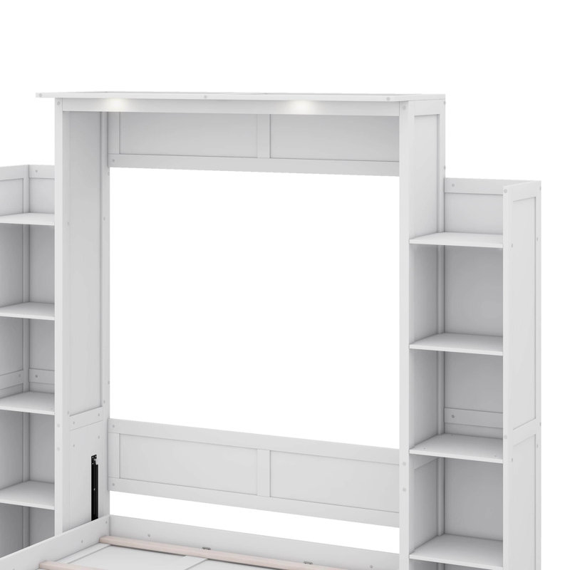 Lit escamotable double avec tablettes et DEL, Blanc