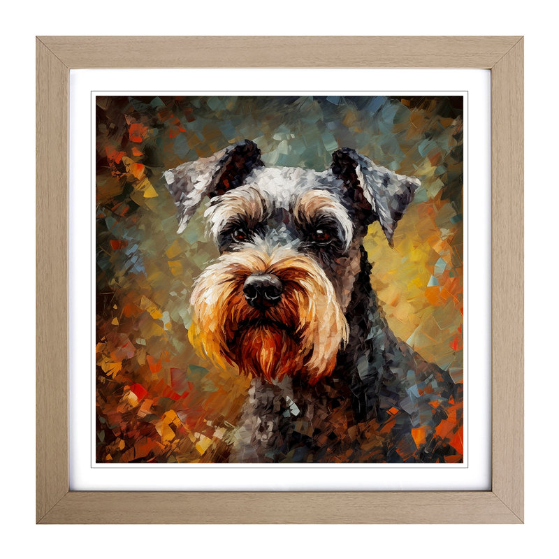 Schnauzer Neo-Impressionism - Single Picture Frame Print on Wood, Oak