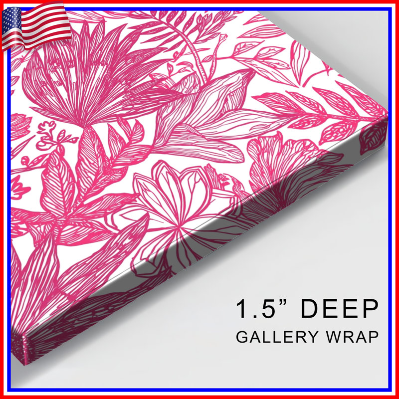 Pink Floral Line Art Canvas Gallery Wrap in Many Sizes, 12 x 12 inches