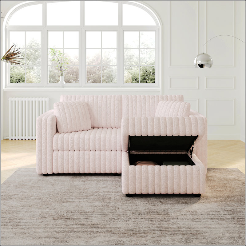 Canapé modulaire 75,6 po pour 2 personnes avec levage hydraulique, Rose clair