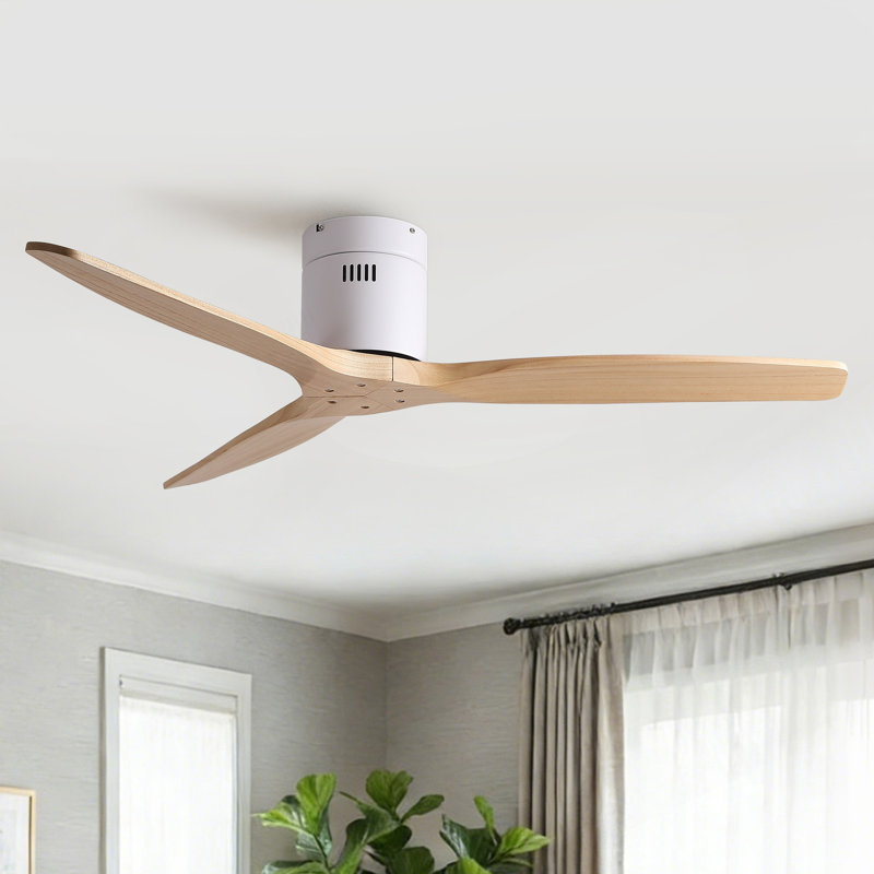Ventilateur de plafond à profil bas en bois massif 52 po American Natural Mordern, Blanc / Naturel