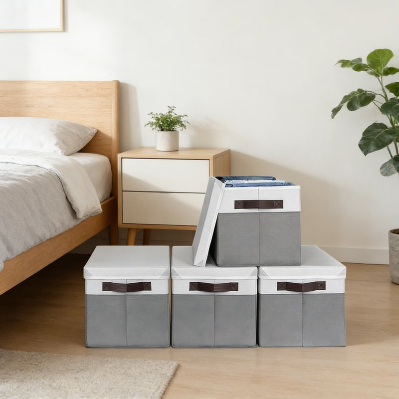 Extra Large Storage Baskets With Lids 4 Pack, 33 QT Stackable Fabric Storage Bins For Organizing Blankets, Clothes, Toys, And Home Decor