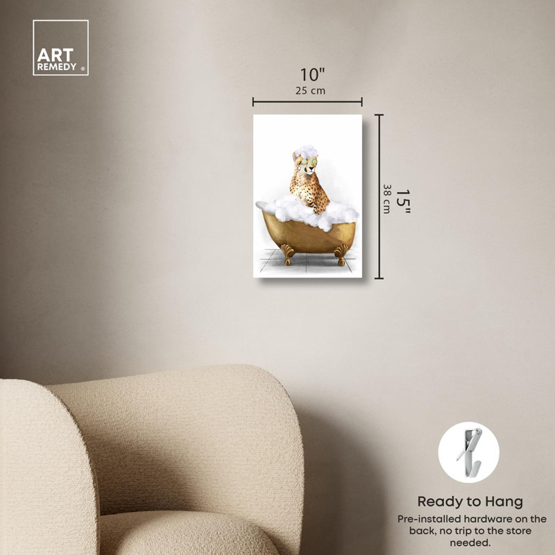 «Bathtime Cheetah», reproduction d'art à la mode sur toile par Art Remedy, H 15 po x l 10 po