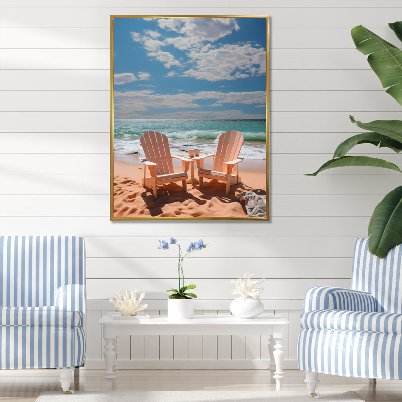 Chaise de plage Dream II - Décoration murale nautique et plage, H 20 po x l 12 po x P 1 po, Cadre flottant doré
