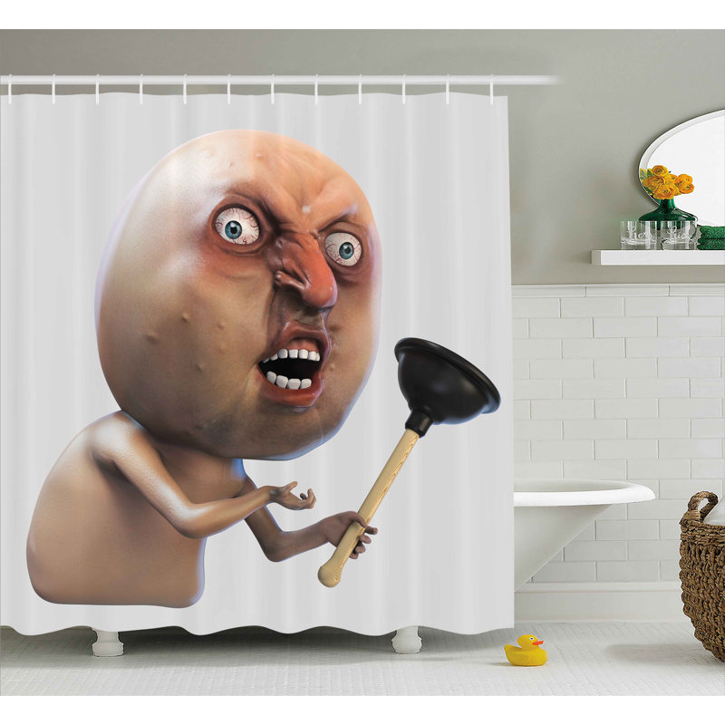 Rideau de douche à décoration grumpy en colère et crochets longs face, H 70 po x l 69 po