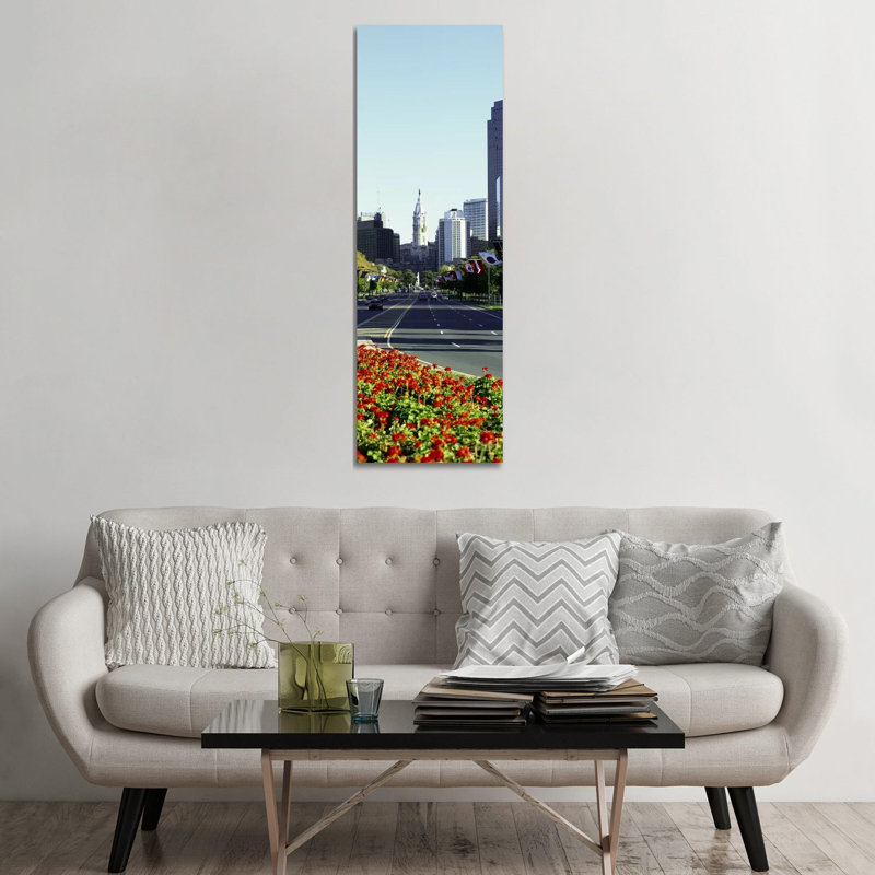 Buildings In A City, Benjamin Franklin Parkway, Philadelphia, Pennsylvania, USA - Wrapped Canvas Panoramic Print