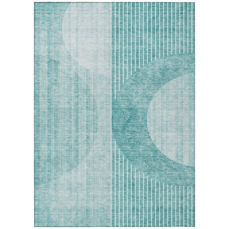 Tapis extérieur bleu sarcelle et turquoise à motif géométrique lavable 3 pi x 5 pi