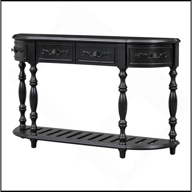 Table d'entrée 52 po moderne et contemporaine avec table console incurvée pour vestibule avec 4 tiroirs et 1 tablette, Noir