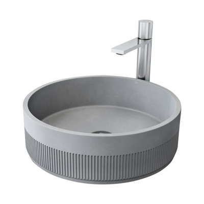 Cypress 16" L x 16" W x 5" H Round Concrete Vessel Bathroom Sink with 12" H Faucet