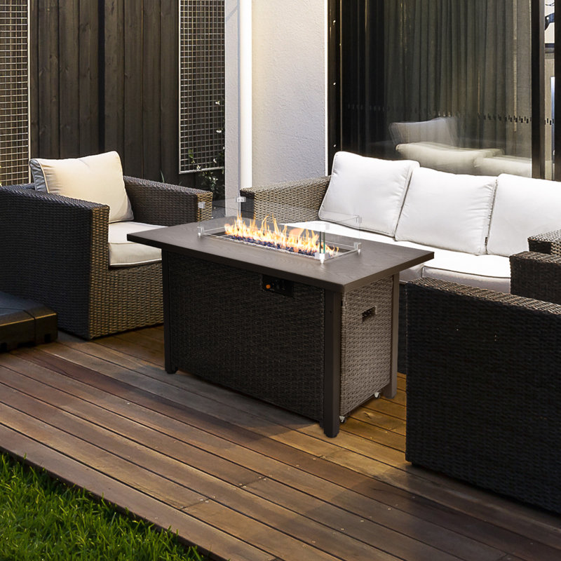 42" Gray and Dark Brown Faux Wood Grain Gas Fire Pit Table