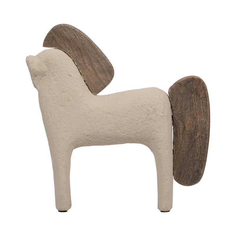Figurine décorative cheval - sculpture moderne en poterie et bois de manguier fabriquée avec Ecomix et décor en bois naturel pour une table élégante ou une étagère