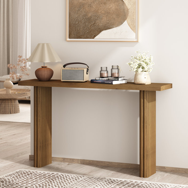Console en bois massif avec pieds cannelés Brigida, H 30,7 po x l 55,1 po x P 11,8 po