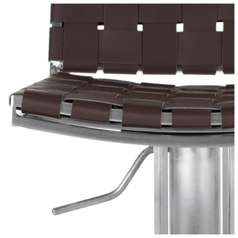 Barber Swivel Upholstered Adjustable Height Counter Stool with Metal Frame, Brown