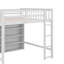 Lit mezzanine double avec tablettes de rangement ouvertes et échelle-915973407