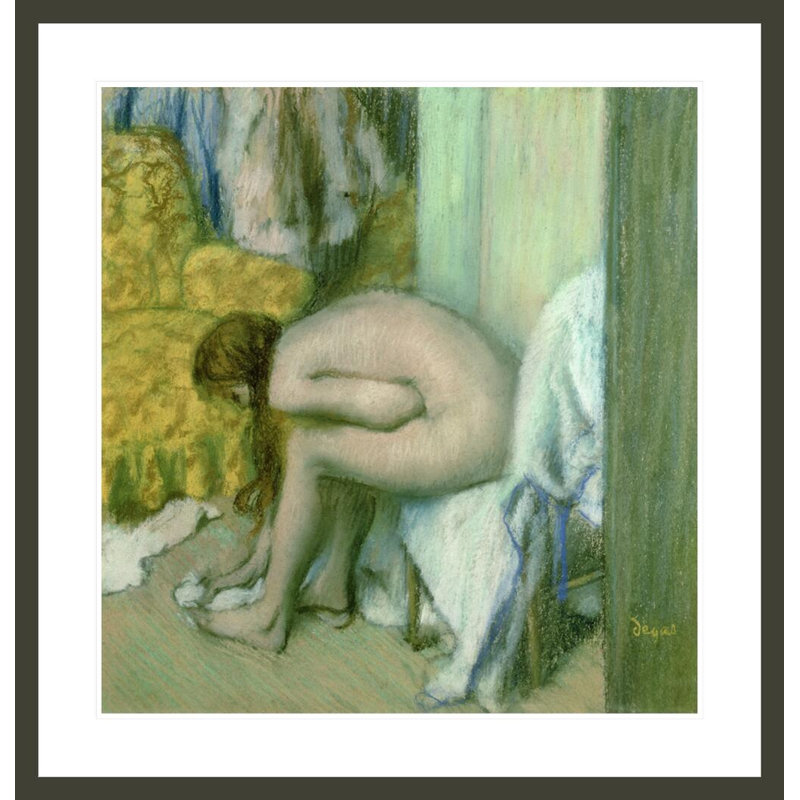 «After the Bath», femme après avoir séché son pied gauche par Edgar Degas, impression giclée encadrée, H 34,85 po x l 33,5 po