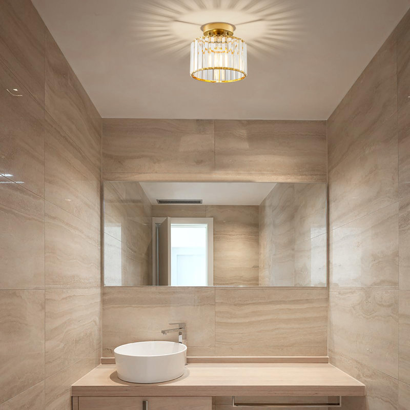 Plafonnier semi-encastré en cristal doré, luminaire de couloir moderne, lampe en métal près de la porte d'entrée de la salle de bain (8,66 po)