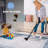 Blue Bordered Washable Area Rug, Stain Resistant, Kid & Pet Friendly-478718160