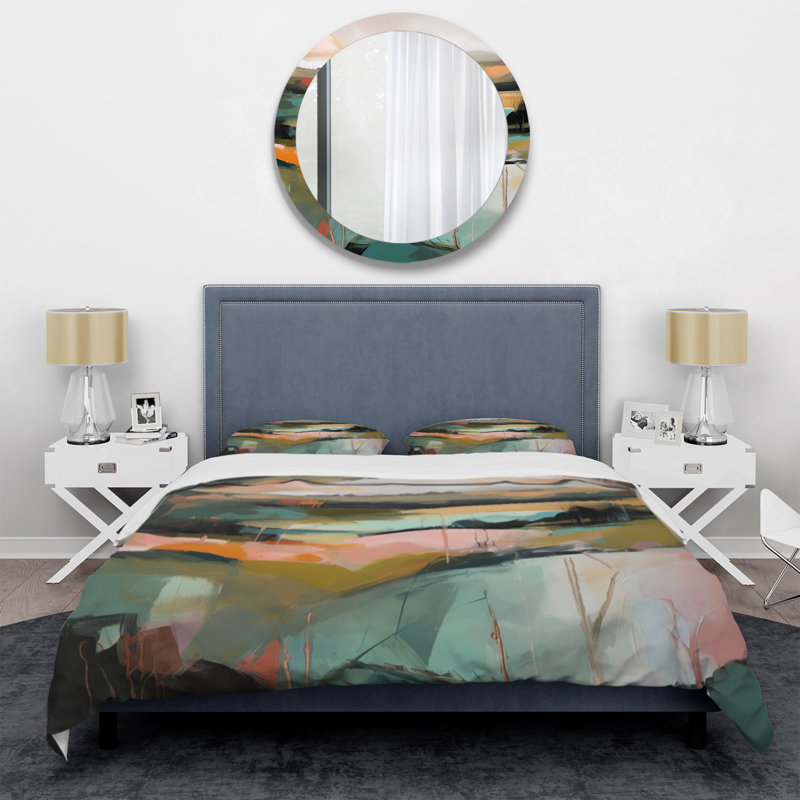 Ensemble de housse de couette en microfibre / polyester vert et rose Transcendant Reality