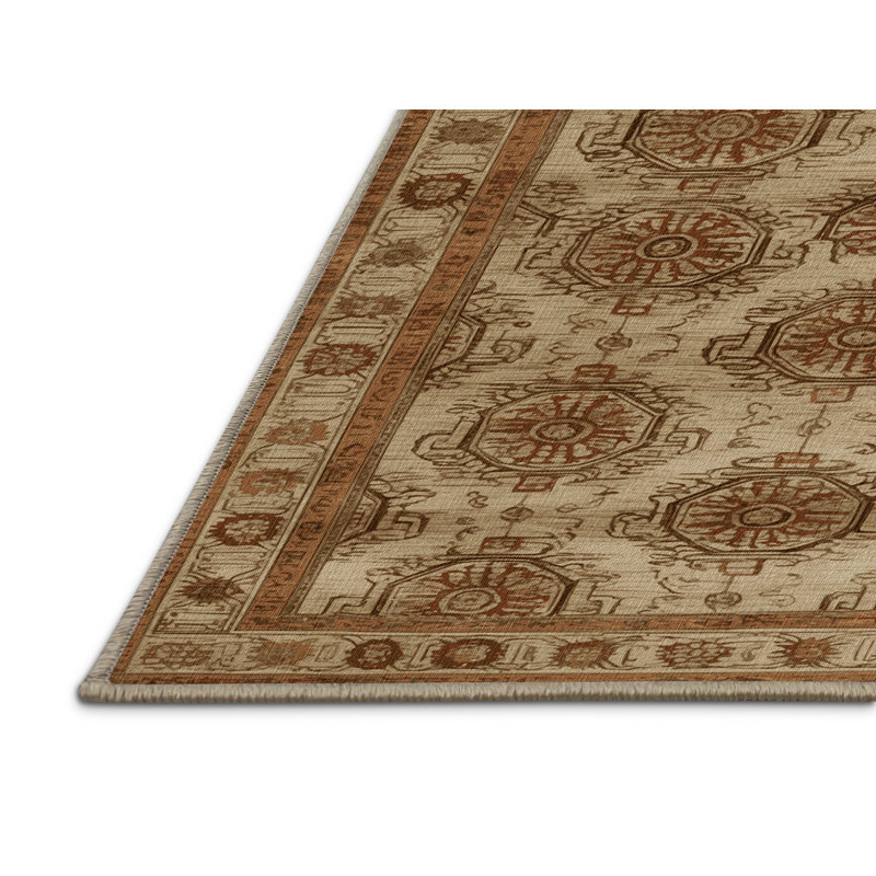 Machine Washable Art Deco Beige Area Rug, Rectangle 4' x 6'