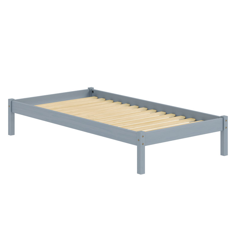 Tilon Solid Wood Modern Platform Bed Frame, Gray, Twin