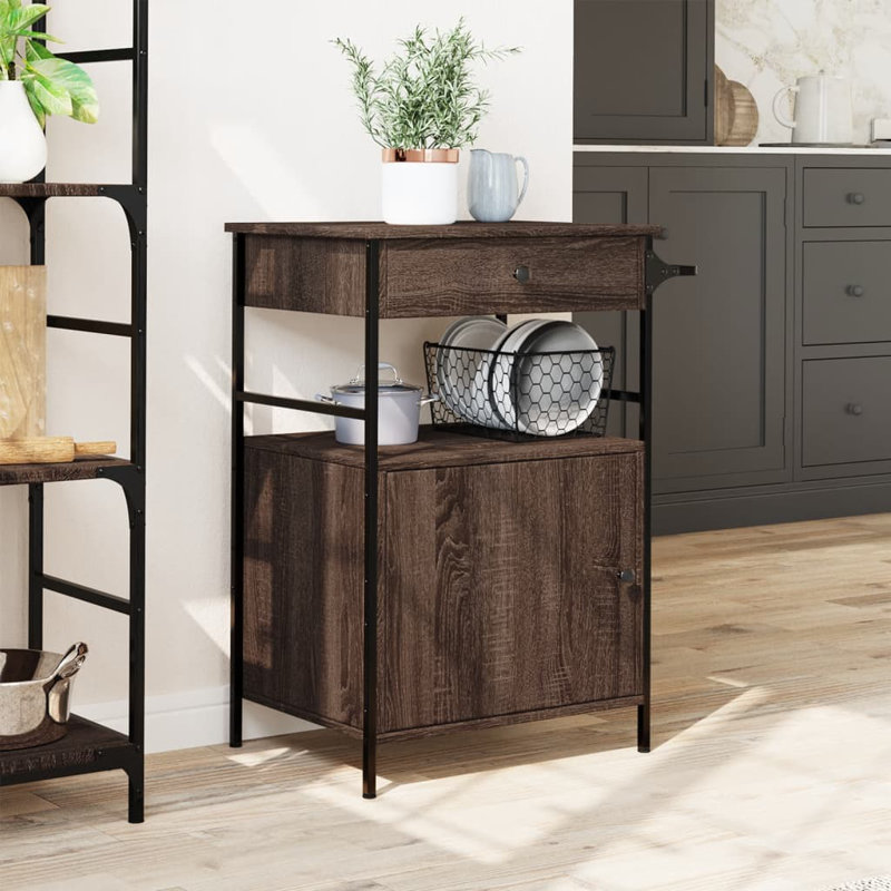 Nevis Metal Bar Cart, Brown Oak