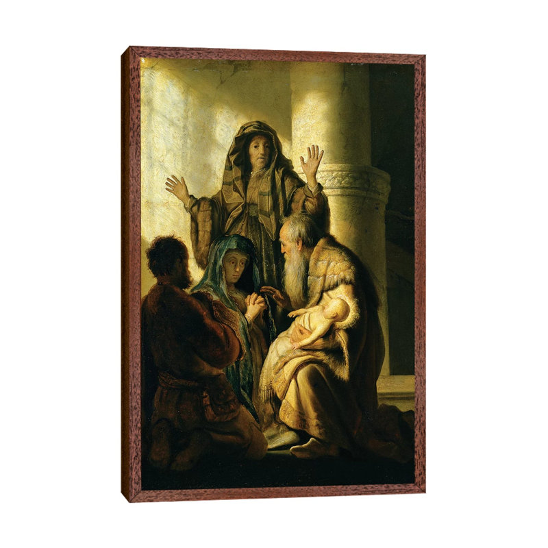 Simeon And Hannah In The Temple, C.1627 by Rembrandt Van Rijn - Painting on Canvas, Classic Brown Wood Framed