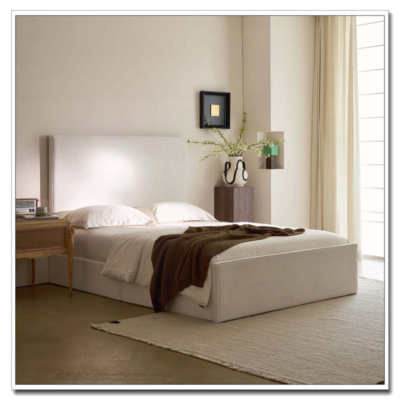 Tall Headboard Upholstered Bed, Blanc, Grand lit