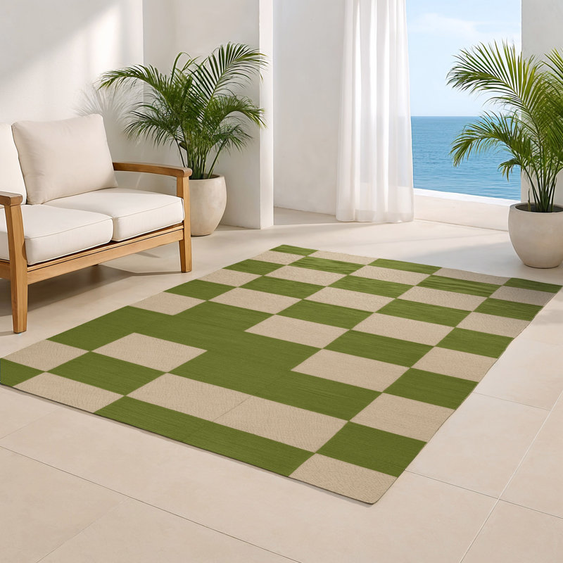 Tapis d'intérieur et d'extérieur à carreaux beige, Rectangulaire 2 pi x 3 pi