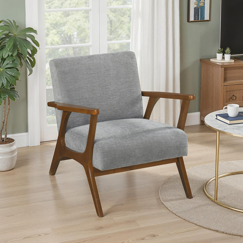 Chaise d'appoint moderne et contemporaine Springer de 27,5 po avec revêtement en chenille tissée, structure en bois d'hévéa massif, coussin en mousse enveloppée de Dacron