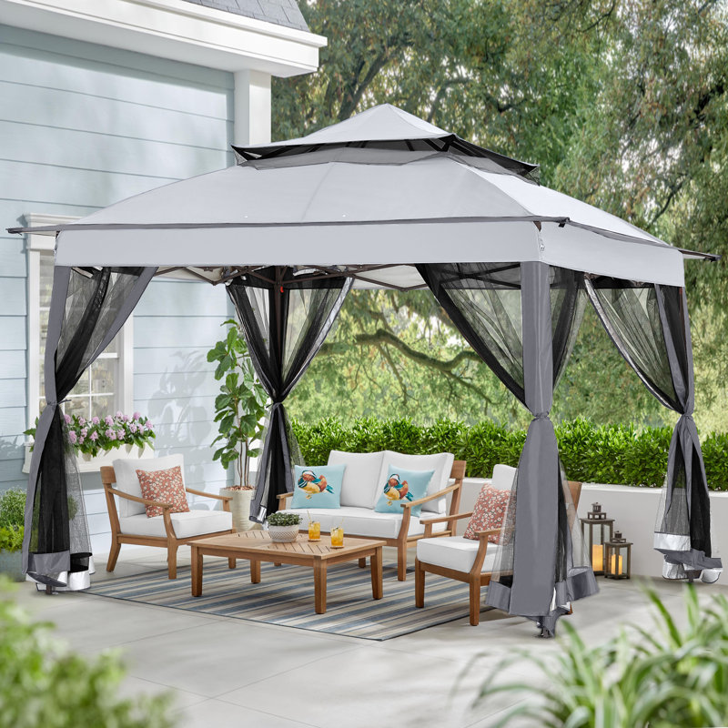 11Ft. W x 11 Ft. D Steel Pop-up Patio Gazebo, Dark Grey